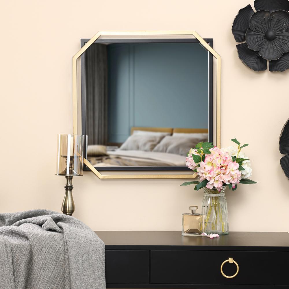 Gold and Black Metal Floating Frame Wall Accent Mirror. Picture 6