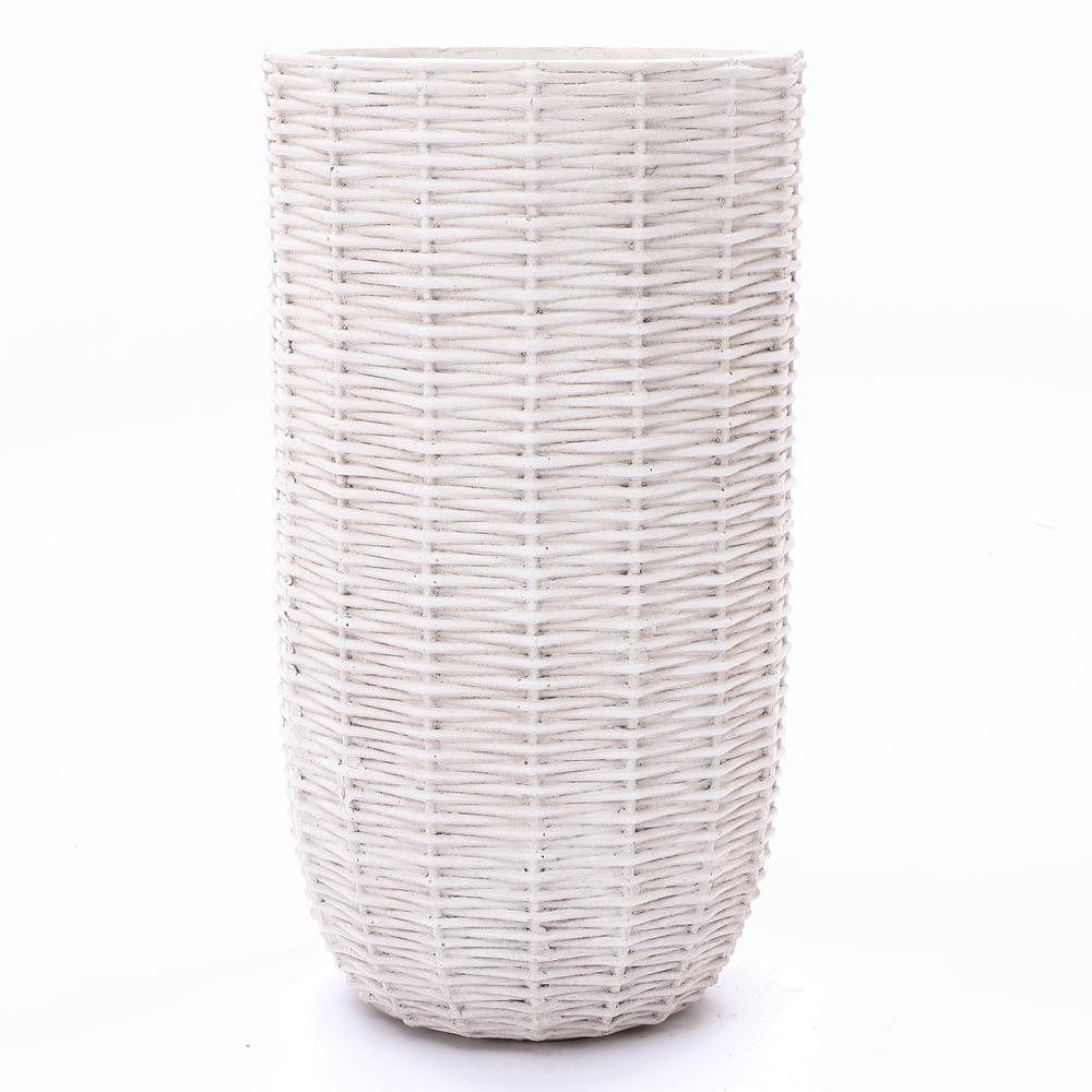 Off White MgO Wicker 21.6-in Tall Round Planter. Picture 1
