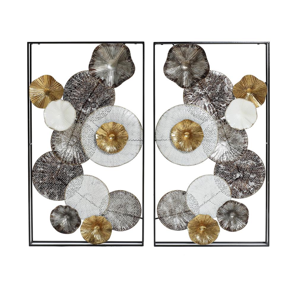 Set of 2 Modern Multi-Color Abstract Flowers Metal Wall Decor. Picture 1