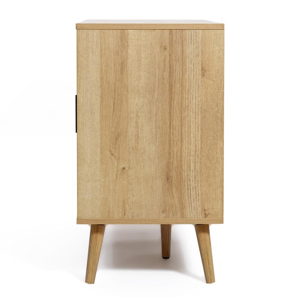 47.2" Wide 3-Door Rattan Light Oak Finish Wood Sideboard Cabinet. Picture 4
