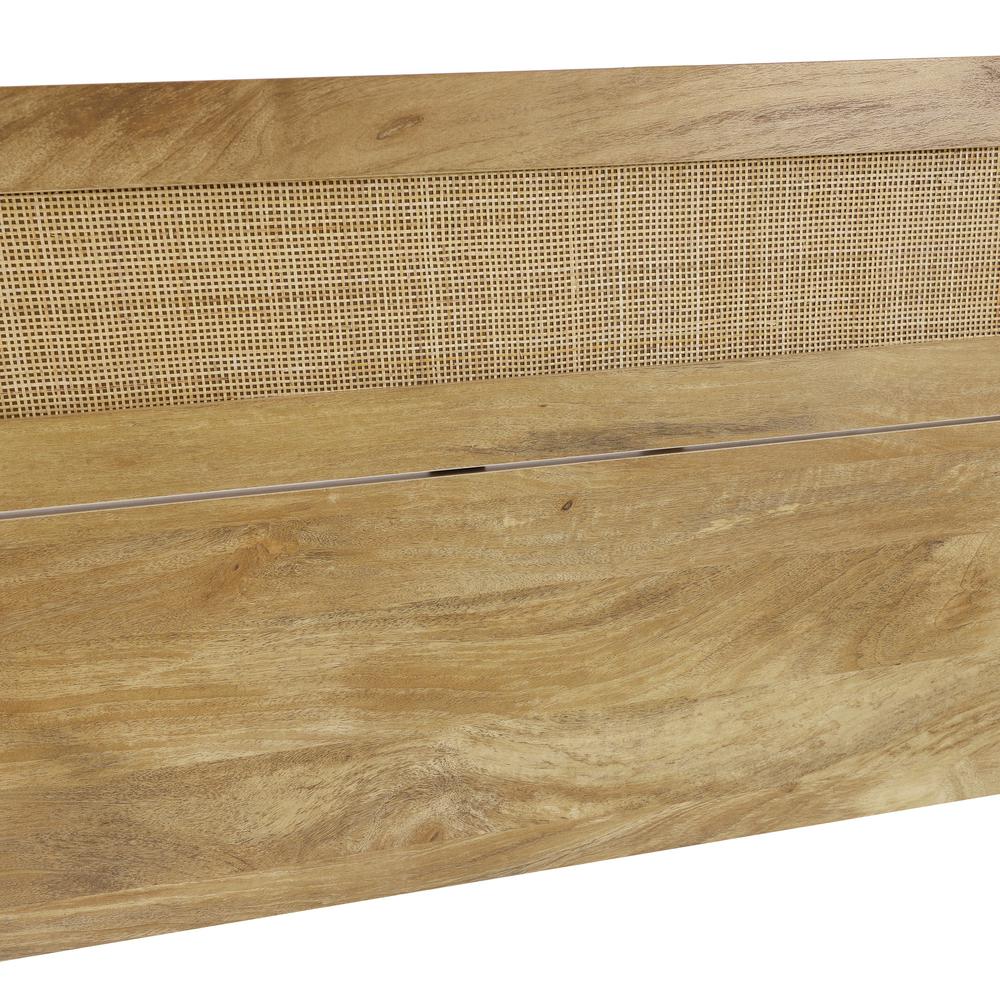 Oak Finish Manufactured Wood with Natural Rattan Top Headboard, Queen. Picture 10