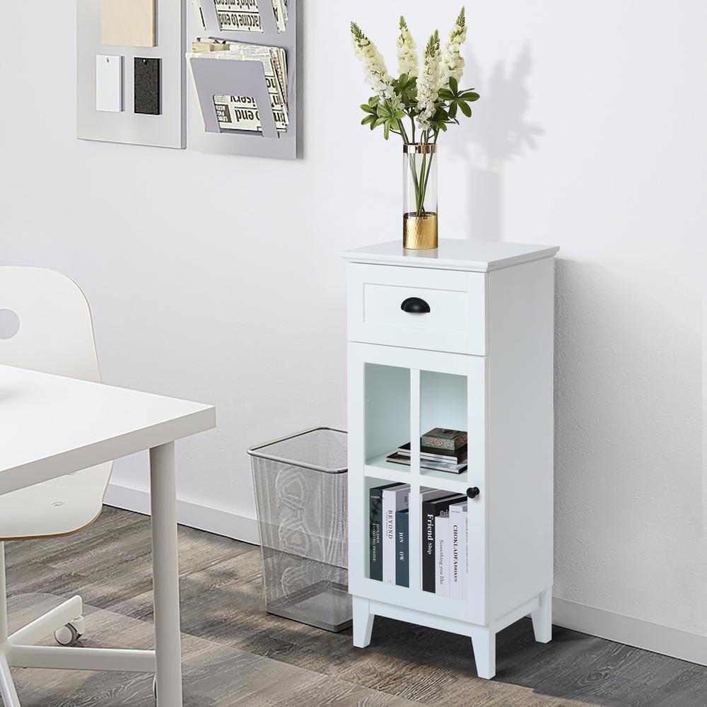 White MDF Wood Slim Bathroom Storage Cabinet and End Table. Picture 5