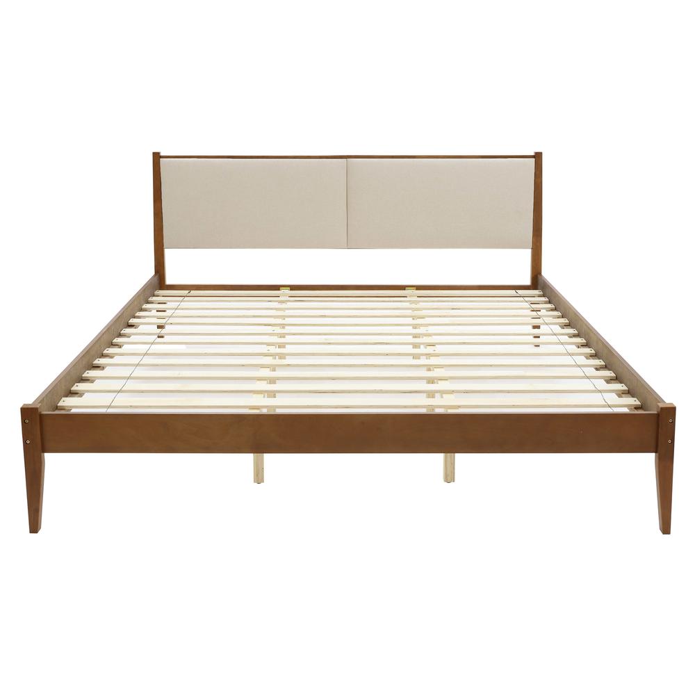 Modern Beige Upholstered Headboard and Wood Frame Platform Bed Set, King. Picture 1