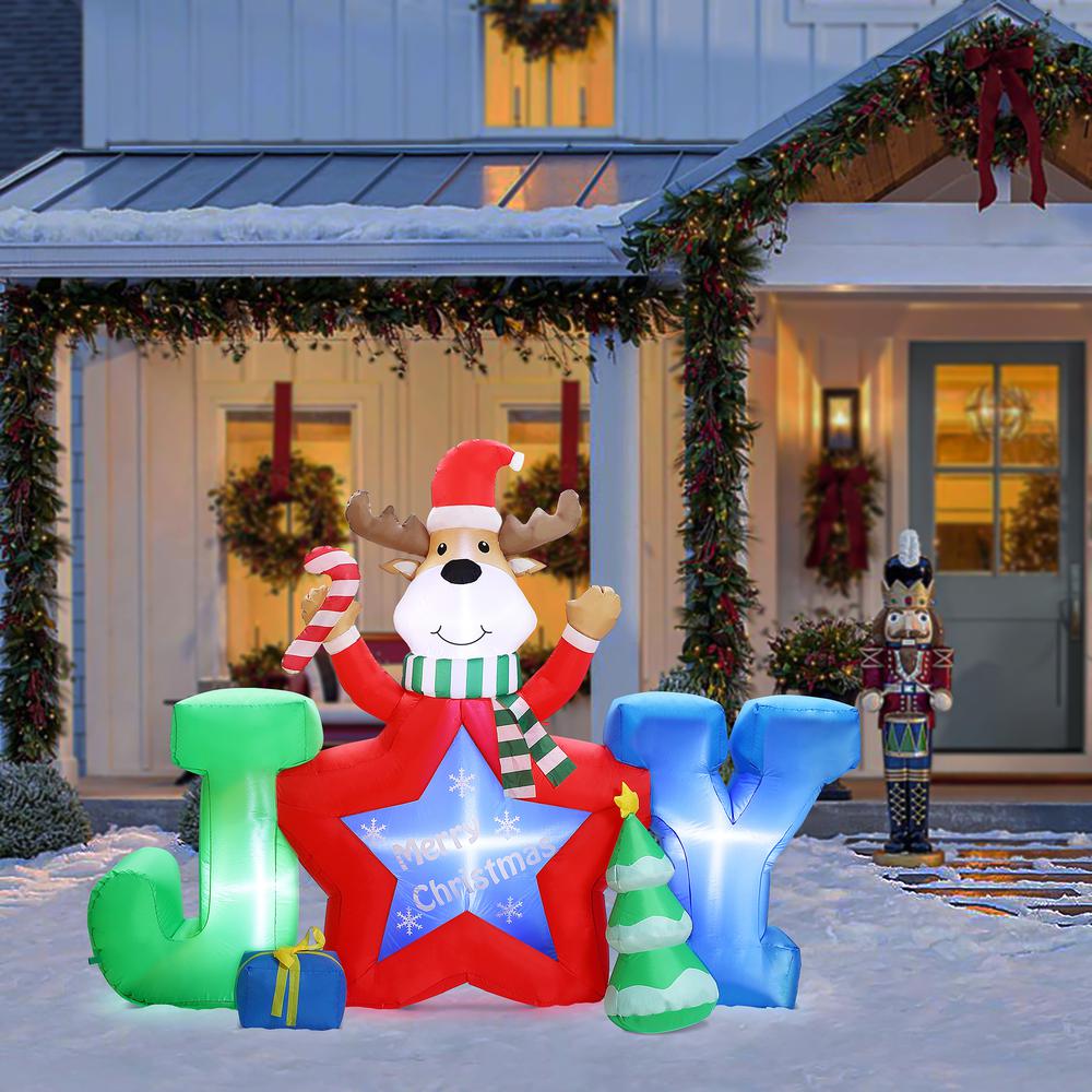 6Ft L Reindeer Joy Outdoor Holiday Inflatable with LED lights. Picture 2