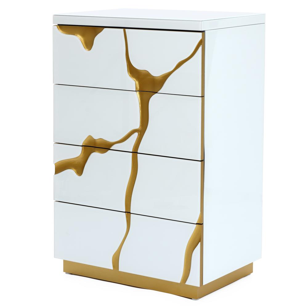 Modern White with Gold Ribbon 35.4" Tall 4-Drawer Chest. Picture 3