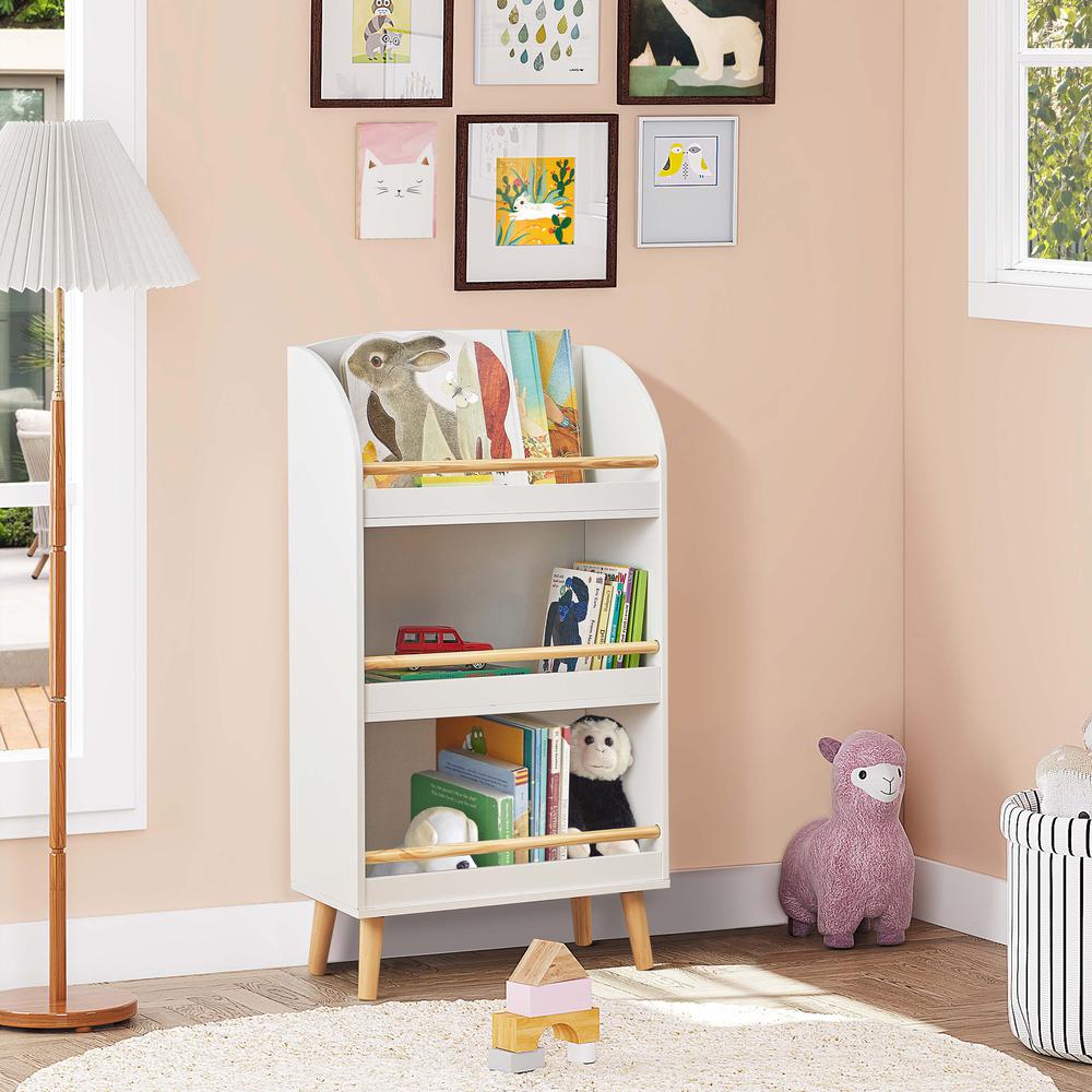 Children's Multi-Functional 3-Shelf Bookcase Toy Storage Bin, White. Picture 8