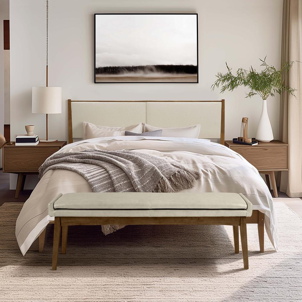 Modern Beige Upholstered Headboard and Wood Frame Platform Bed Set, King. Picture 7