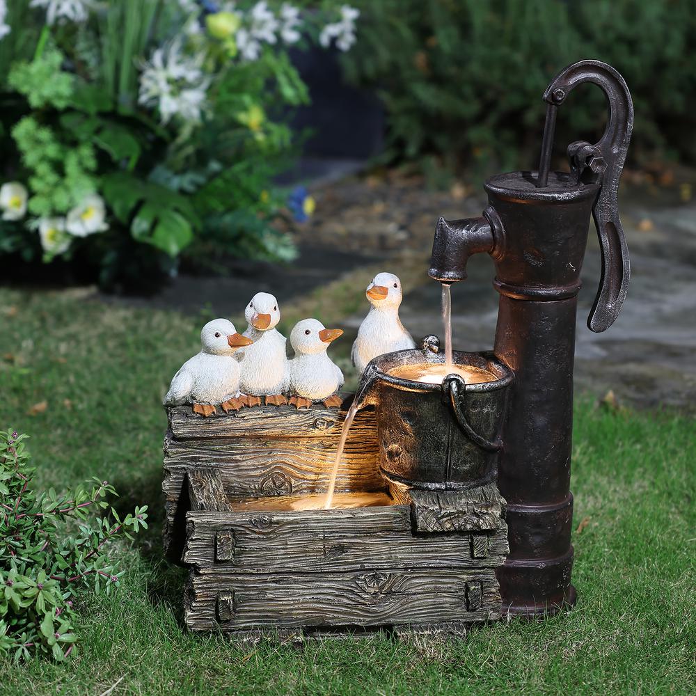 Farmhouse Crate and Baby Ducks Resin Outdoor Fountain with LED Lights. Picture 4