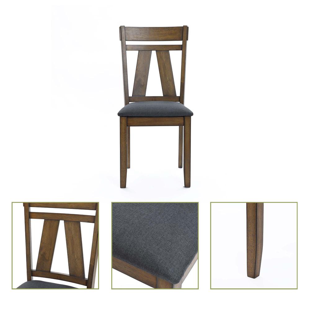 Farmhouse Natural Rubberwood Upholstered Gray Seat Dining Chair, Set of 2. Picture 10