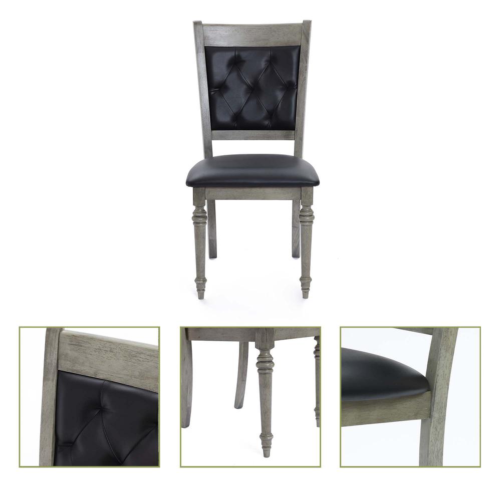 Gray Rubberwood and Upholstered Black Dining Chair, Set of 2. Picture 8