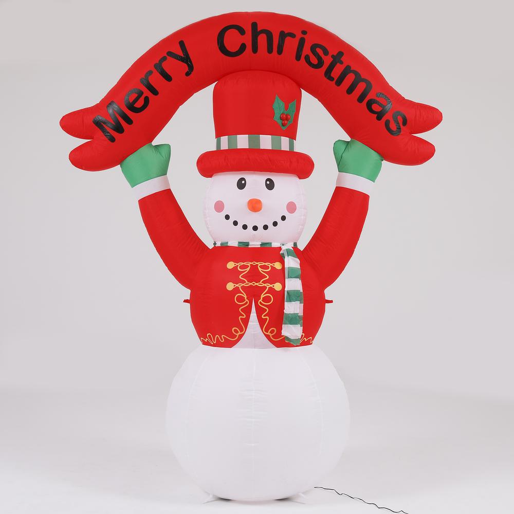 8Ft Snowman with Merry Christmas Banner inflatable and LED Lights. Picture 1