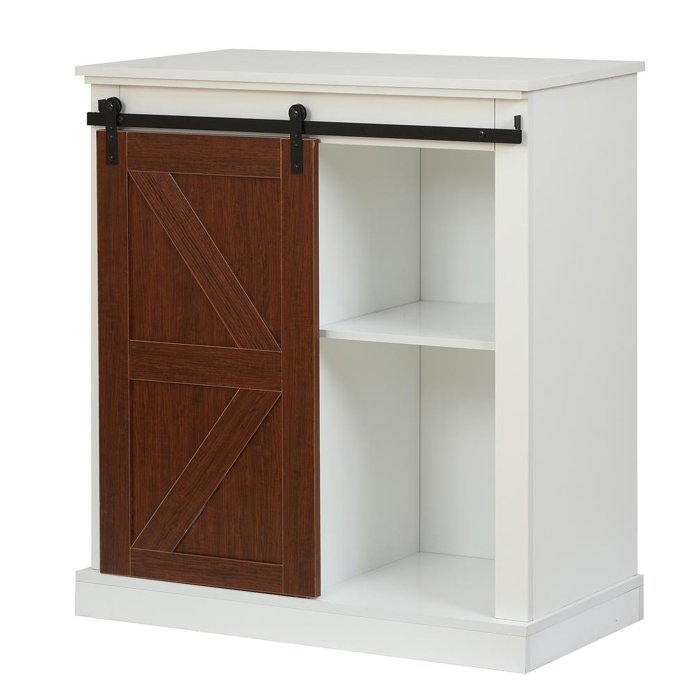 Farmhouse White and Walnut Engineered Wood Cabinet. Picture 7