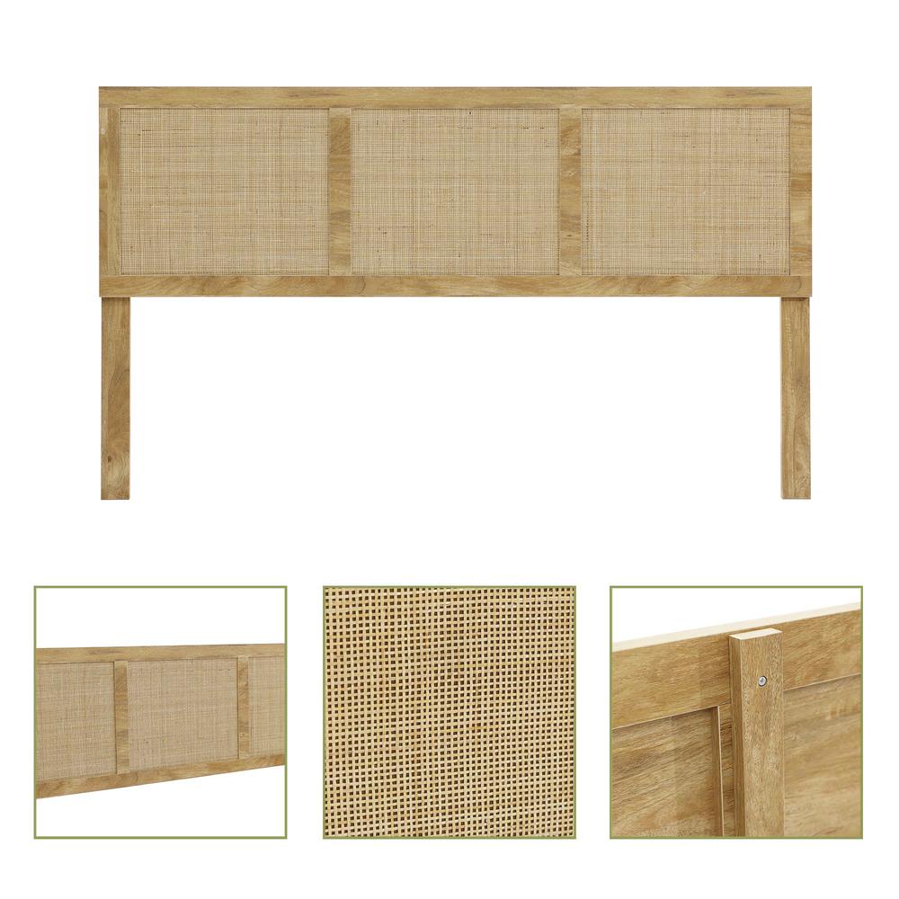 Oak Finish Manufactured Wood with Rattan Panels Headboard, King. Picture 6