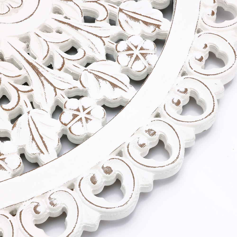 White Wood Flower Round Wall Decor. Picture 9
