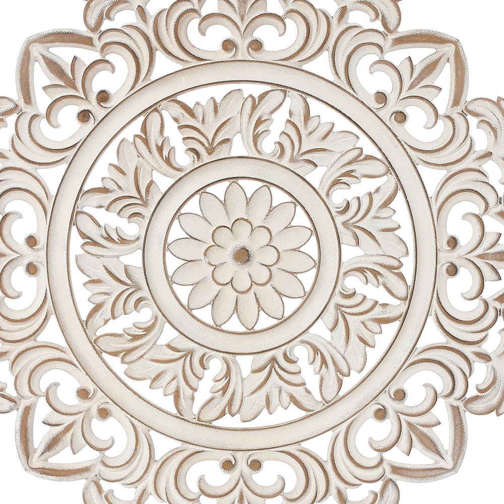 Distressed White Wood Flower Iron Square Wall Decor. Picture 5