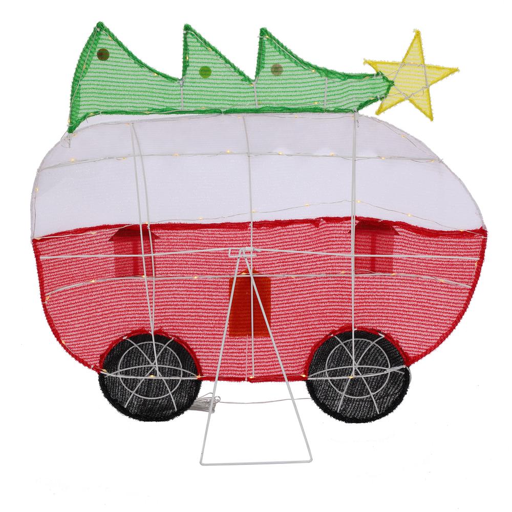 Red and White Camper with Tree Lighted Indoor Outdoor Holiday Decoration. Picture 7