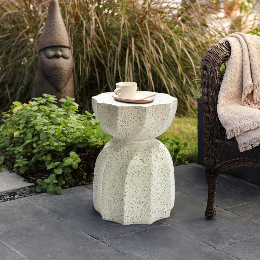 Off White with Gray Cement Indoor Outdoor Side and End Table. Picture 2