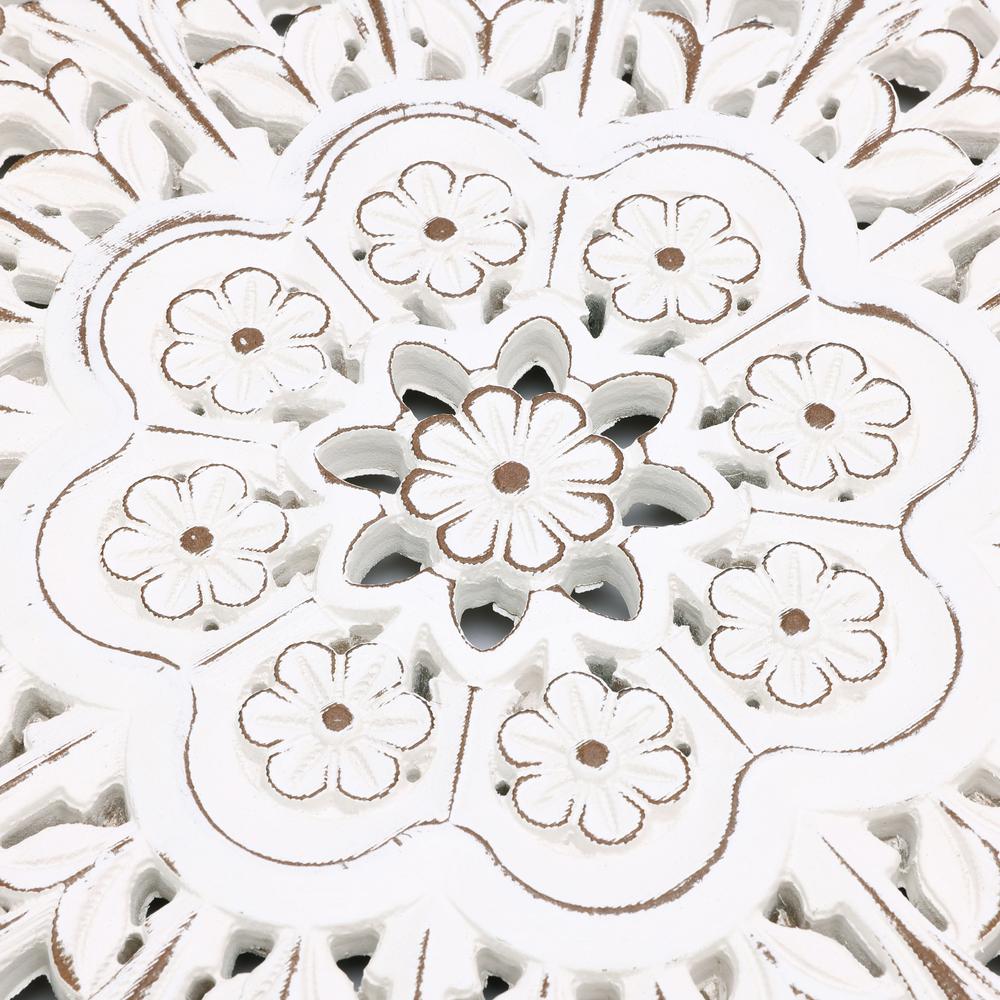 White Wood Flower Round Wall Decor. Picture 7