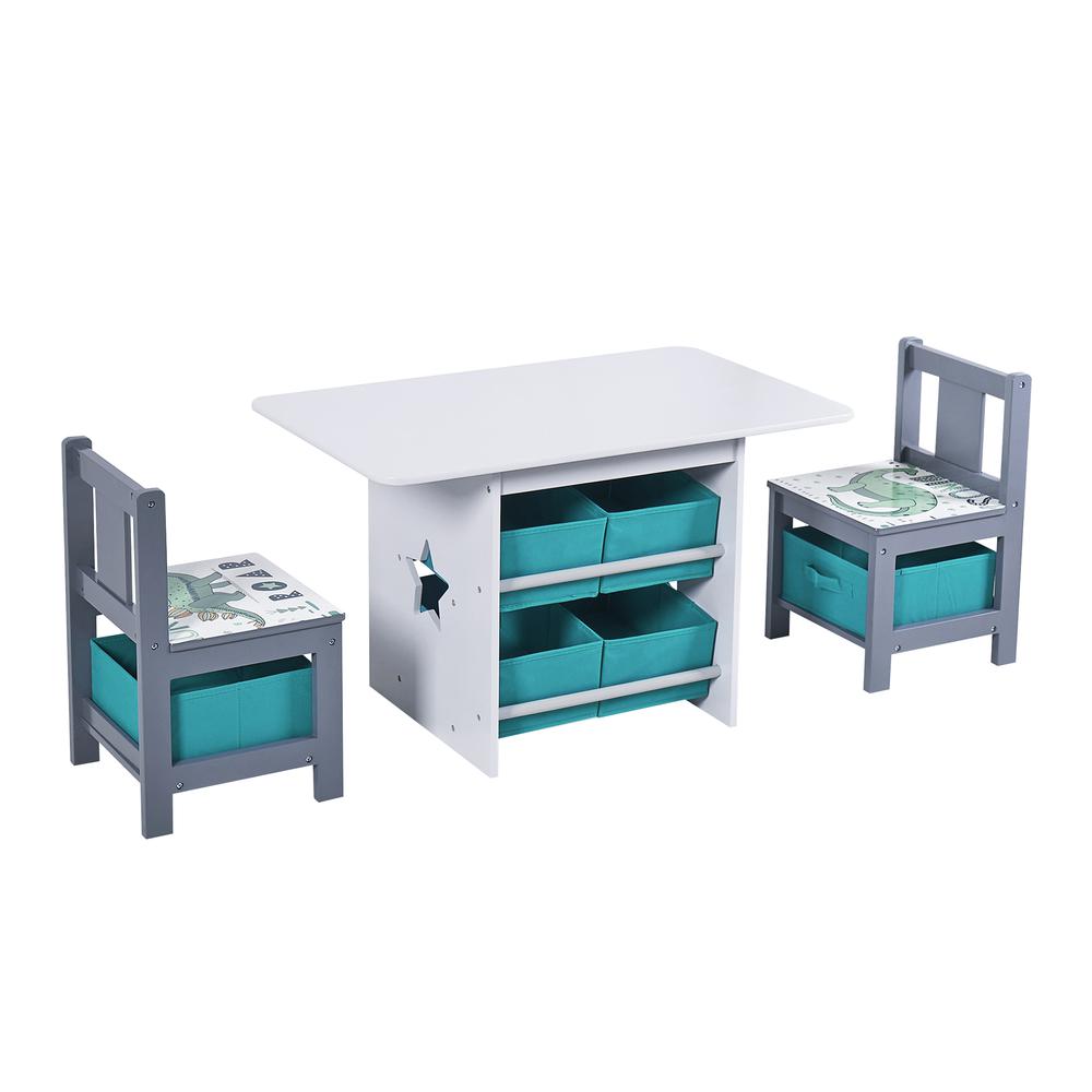 Kids Art Play Activity Table with Storage Shelf and Chair Set, Blue & Gray. Picture 2