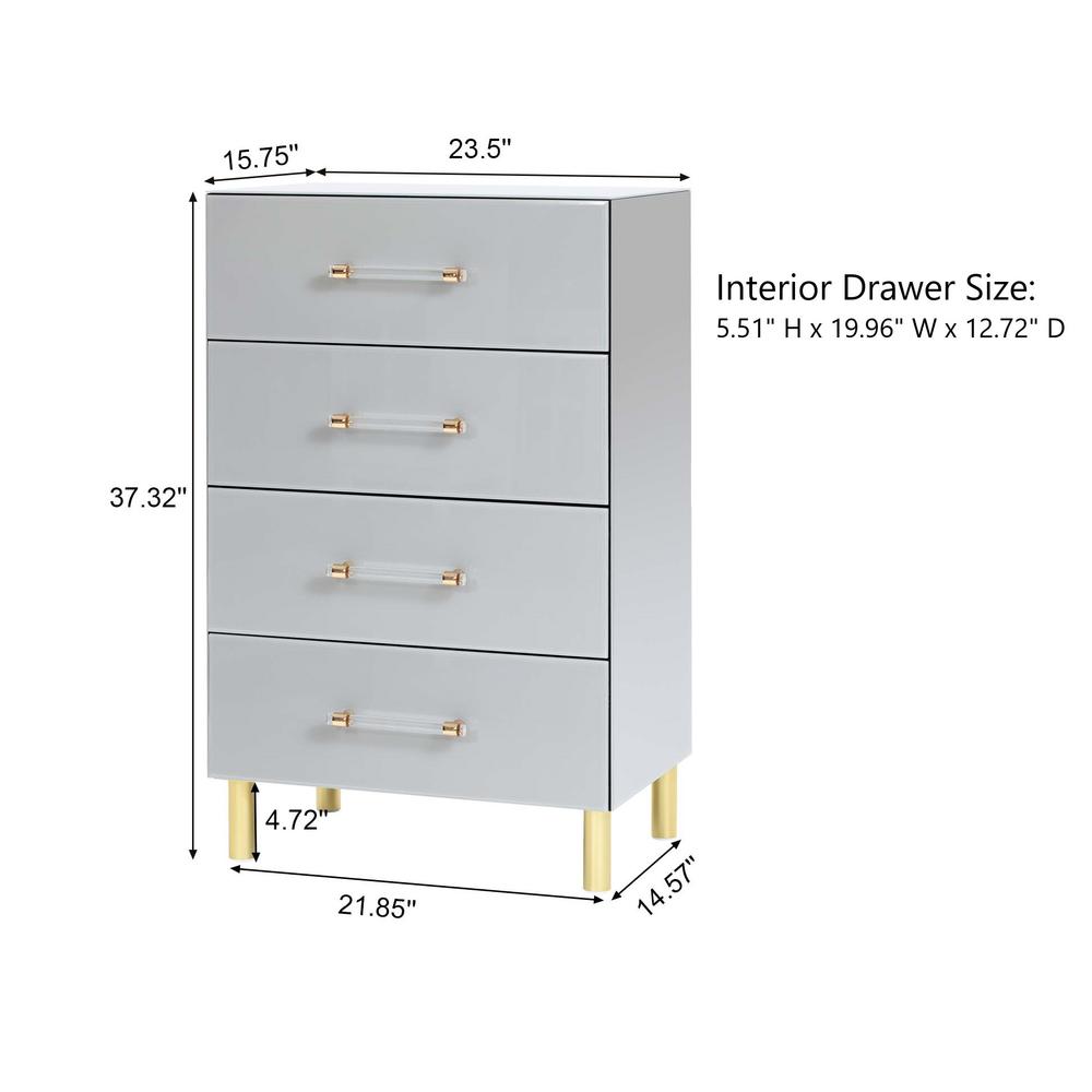 Modern Light Gray 37.3" Tall 4-Drawer Chest. Picture 12