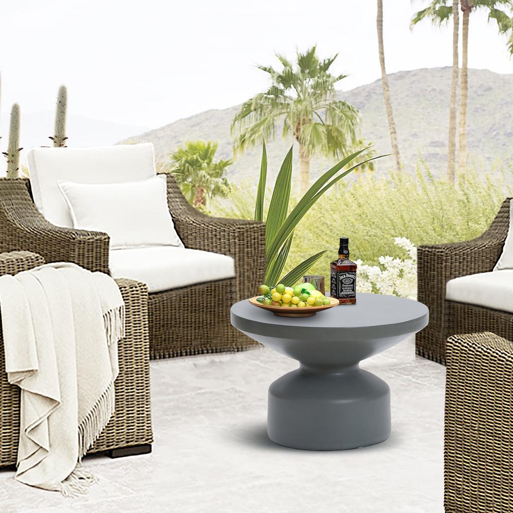 Gray MgO 24.2" Round Outdoor Coffee Table. Picture 5