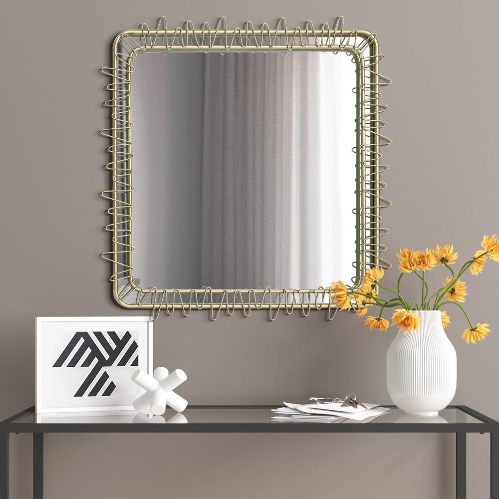 Gold Metal Frame 30.2-In Square Accent Wall Mirror. Picture 7