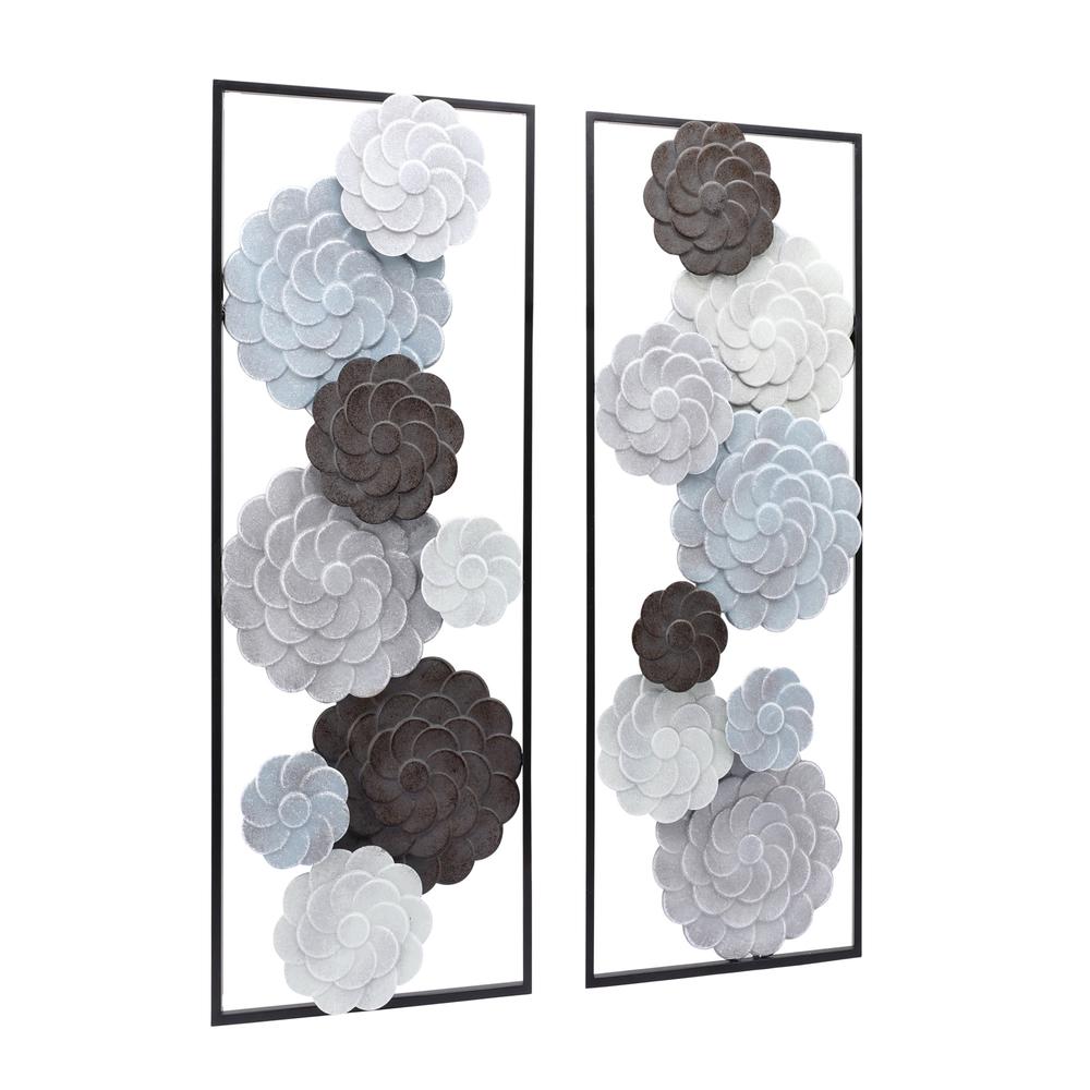 Multi-Color Flowers Metal Rectangular Panels Wall Decor, Set of 2. Picture 4