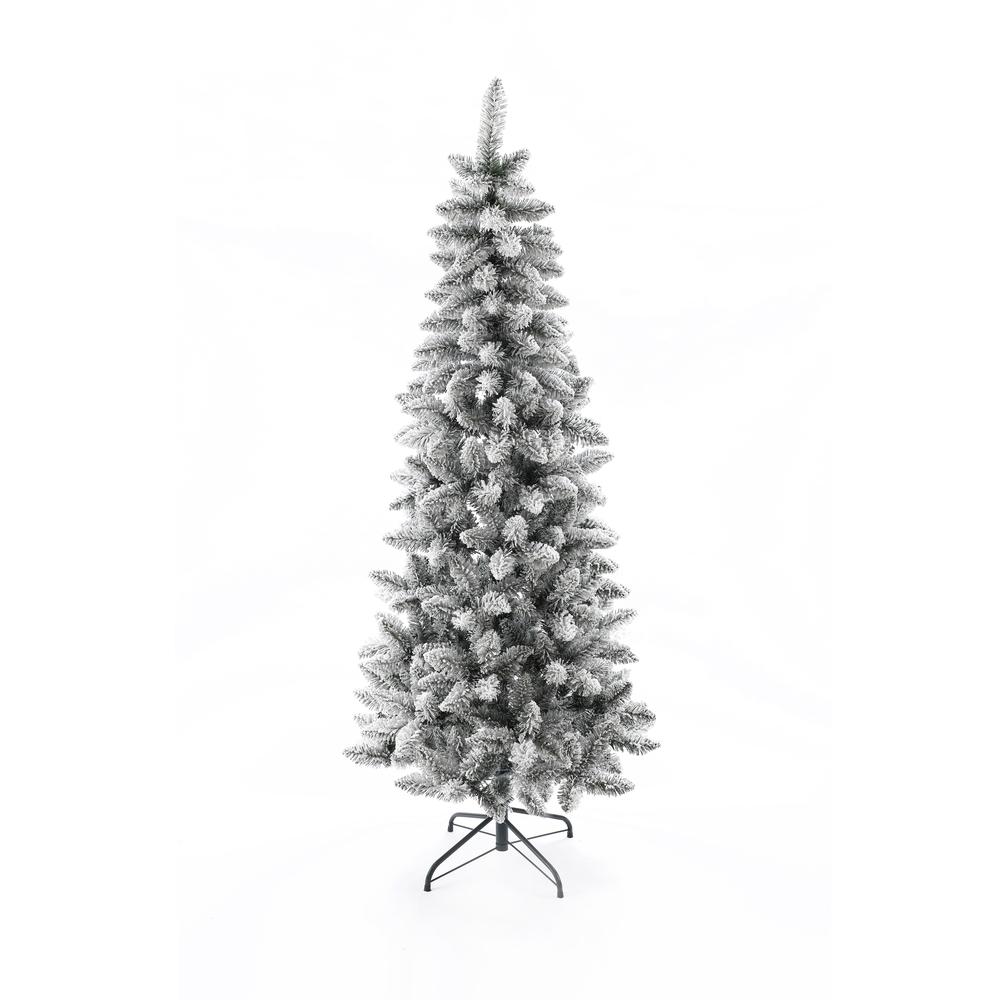 6Ft Artificial Flocked Slim Fir Christmas Tree. Picture 1