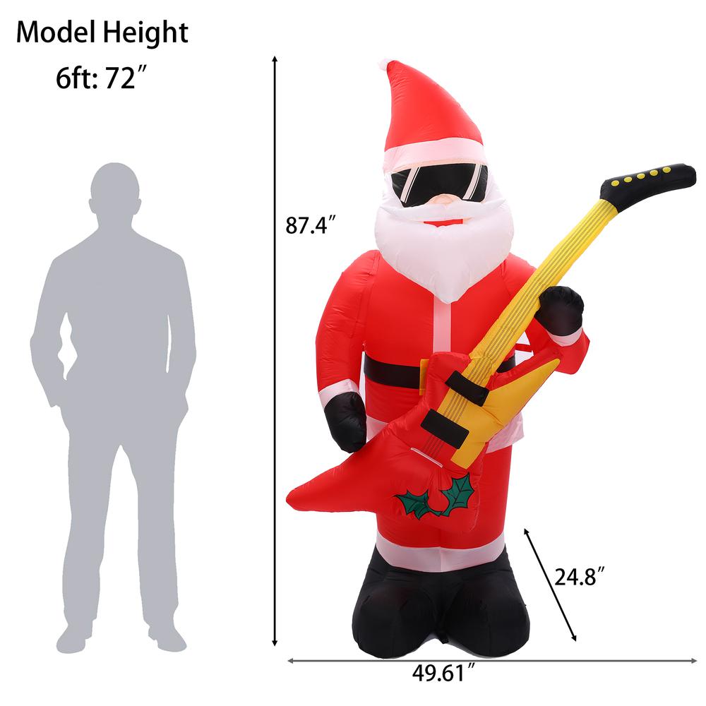 7Ft Rocking Santa with Guitar Inflatable with LED Lights. Picture 8