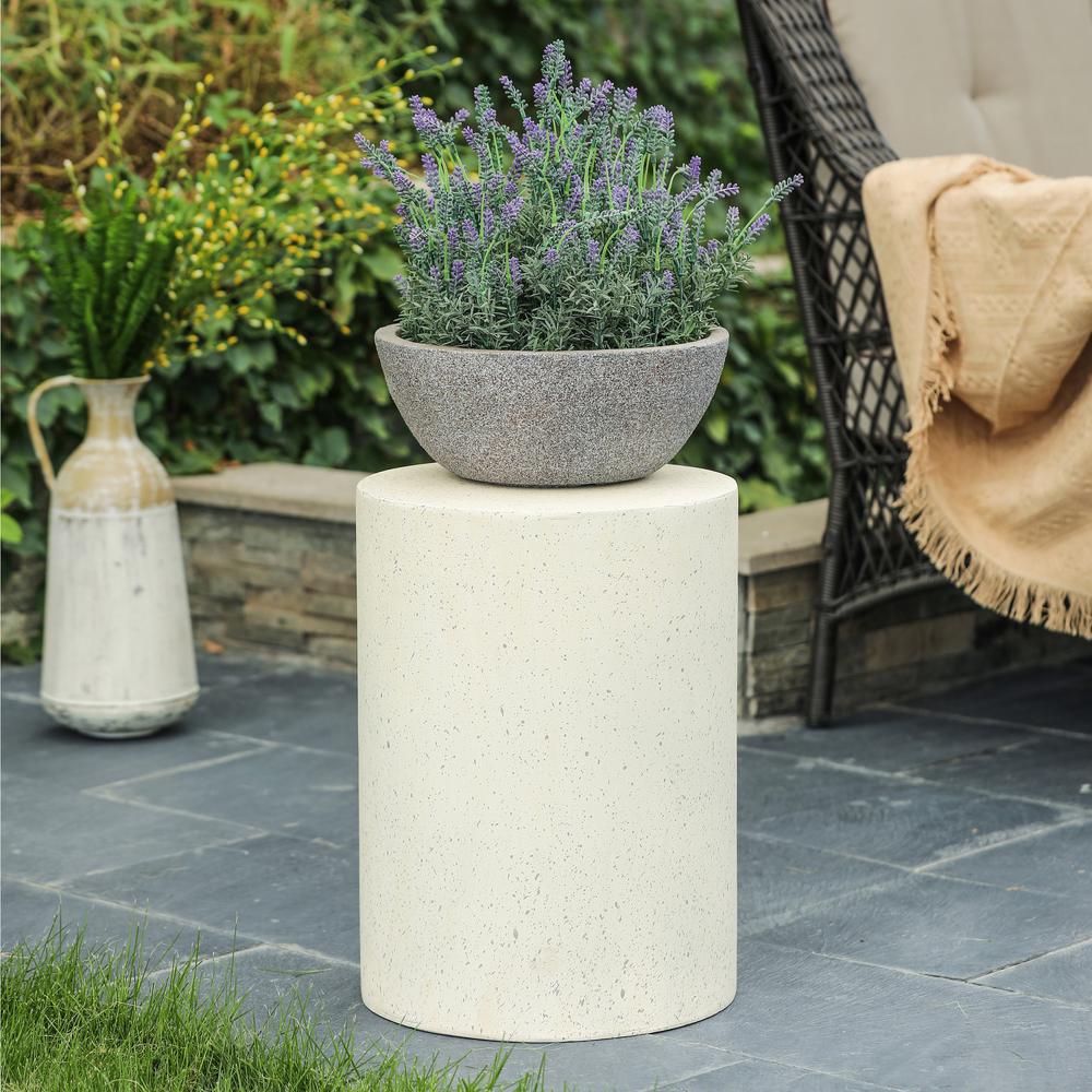 White with Gray Cement Round Indoor Outdoor Side and End Table. Picture 7