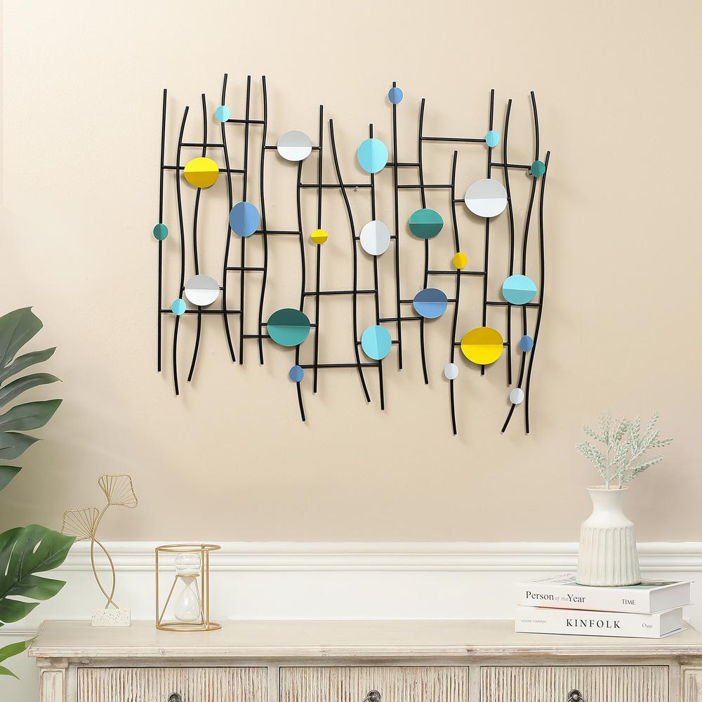 Multi-Color Discs & Black Ladder Metal Abstract Wall Decor. Picture 2