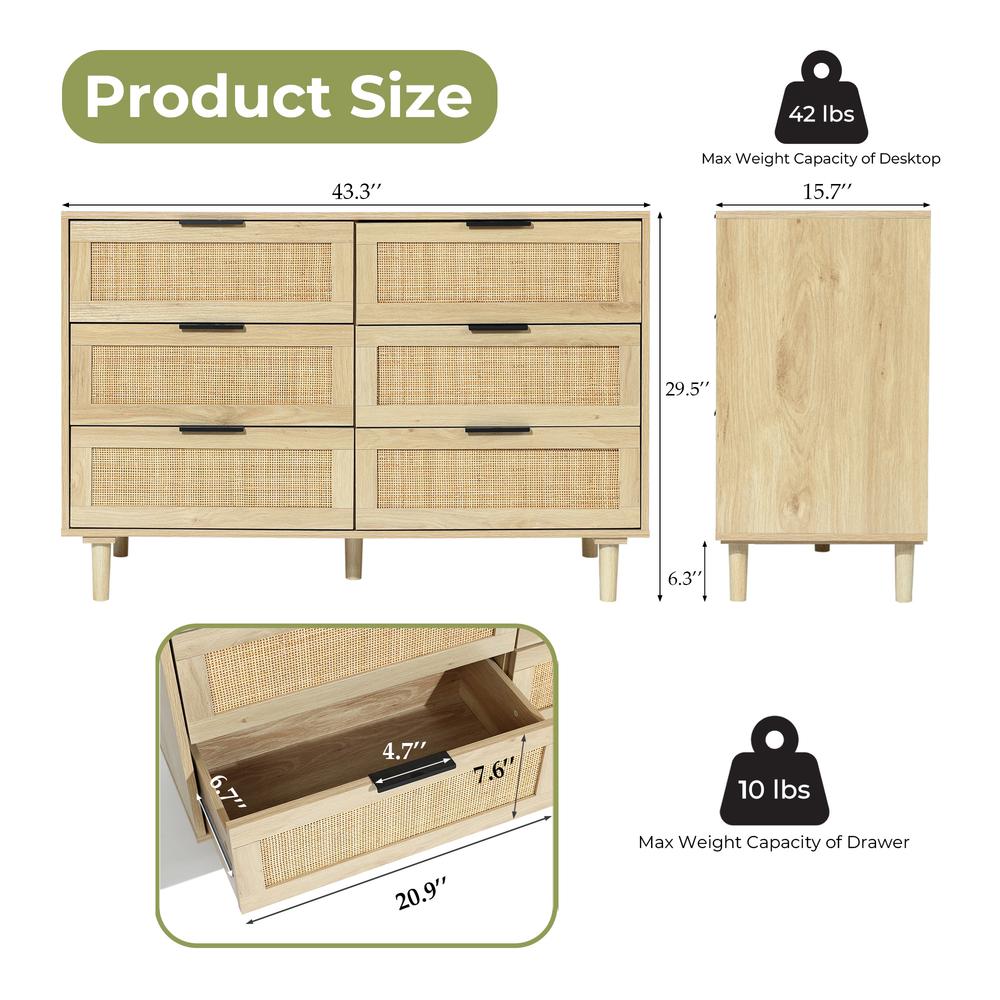 Light Oak Manufactured Wood 6-Drawer Bedroom Dresser. Picture 20