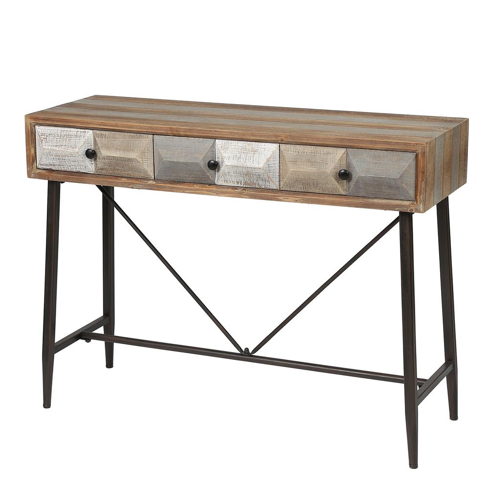 Rustic Mid-Century Three Drawer Console Table. Picture 4