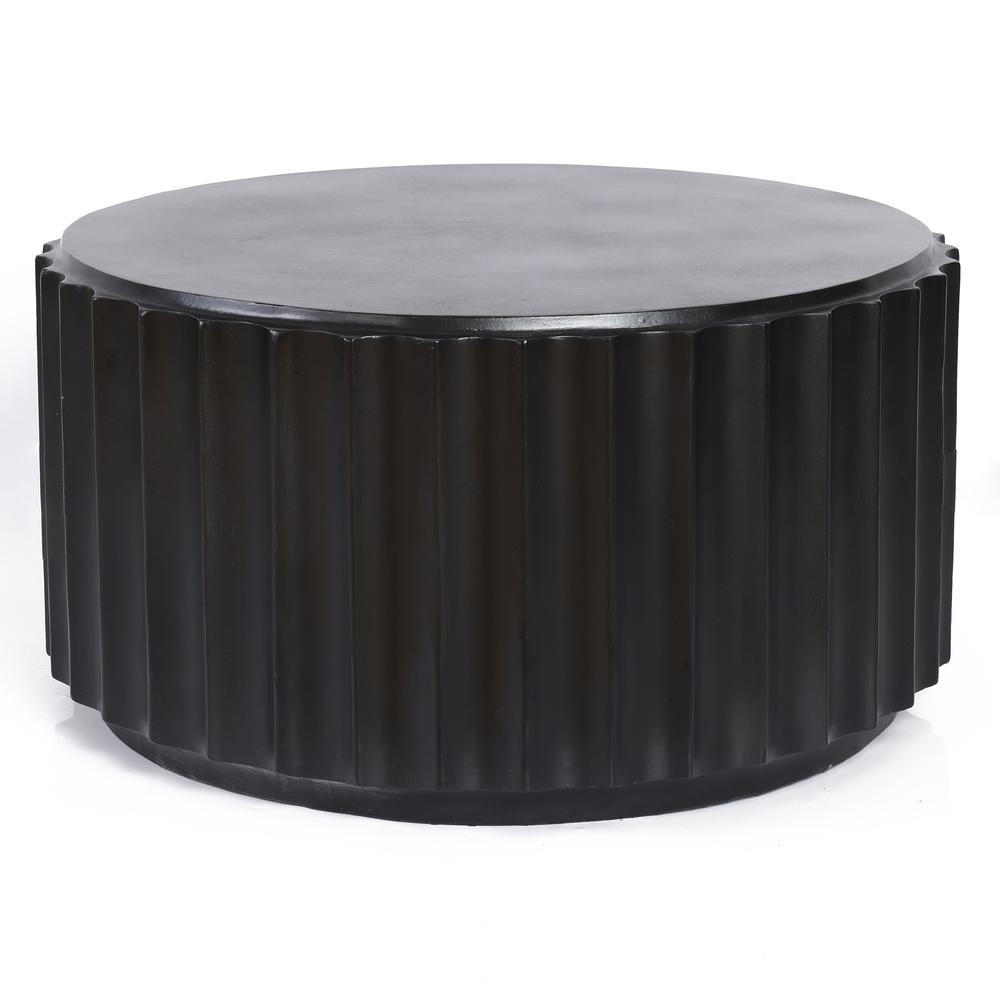 LuxenHome Black Cement Round Coffee Table. Picture 1