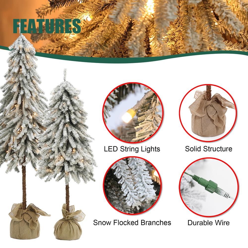 Set of 2 Pre-lit Snow-Flocked Potted Artificial Christmas Tree. Picture 11
