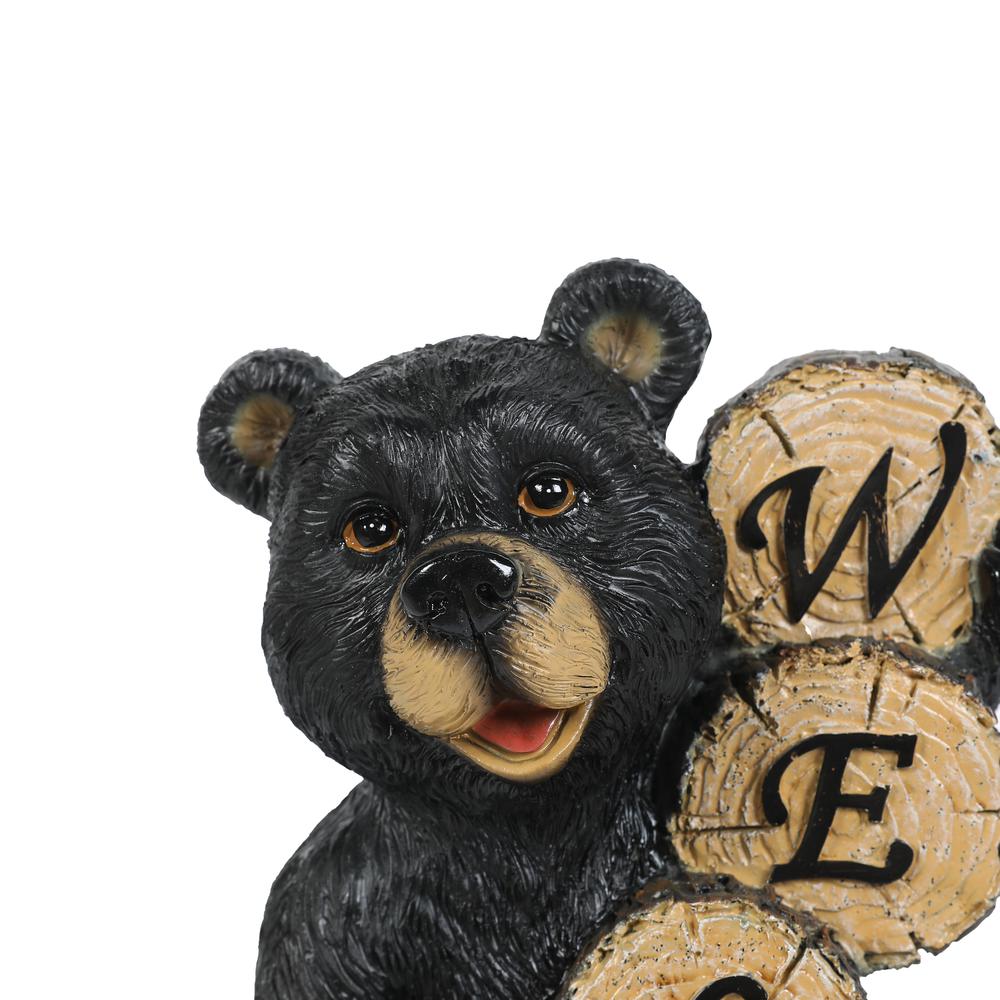 Black Resin Welcome Bear Statue. Picture 4