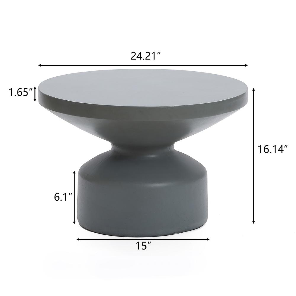 Gray MgO 24.2" Round Outdoor Coffee Table. Picture 9