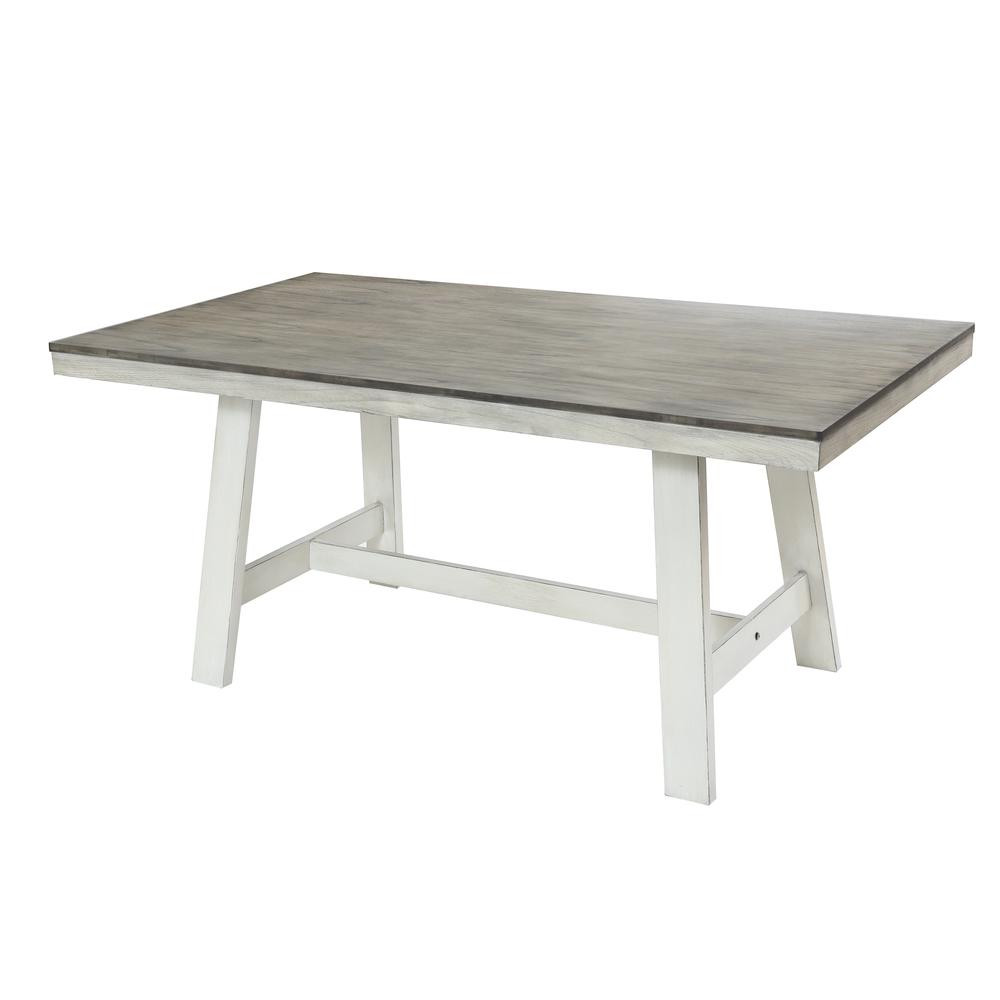 64.5" Rectangular Distressed Off White and Rubberwood Dining Table. Picture 2