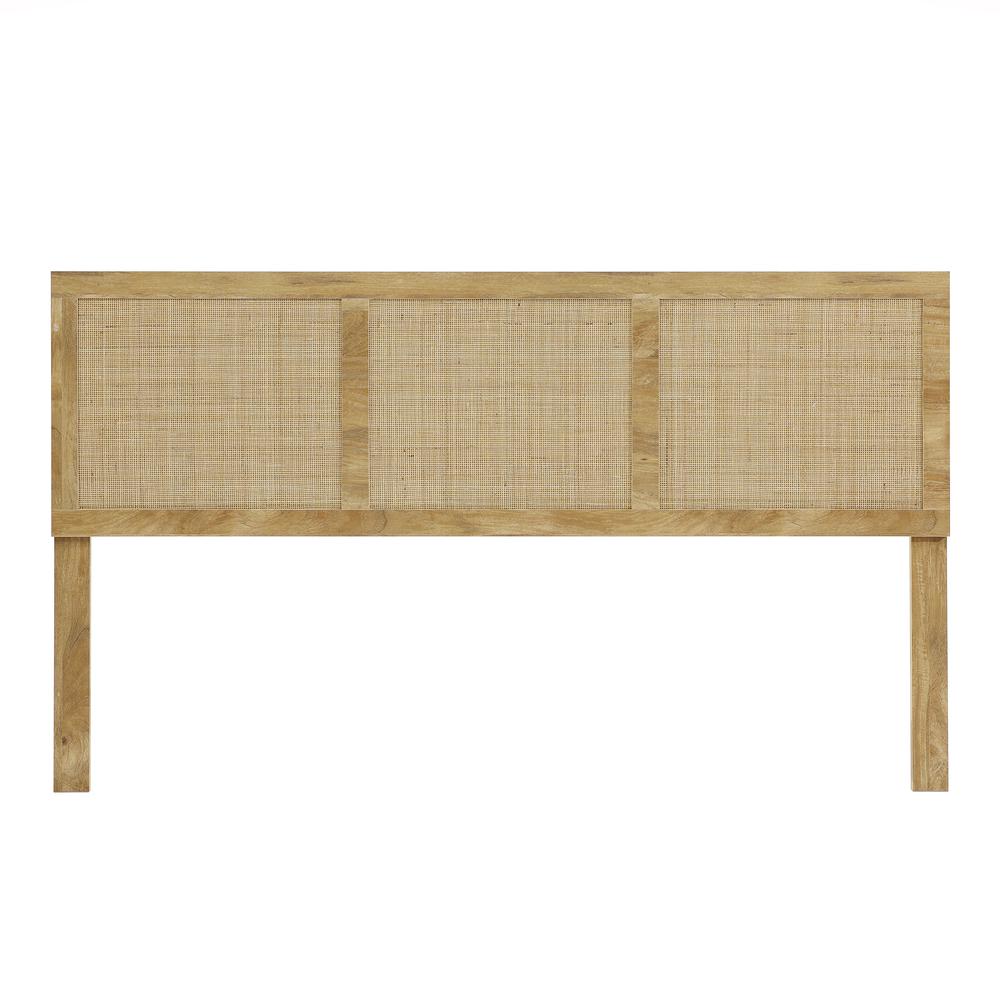 Oak Finish Manufactured Wood with Rattan Panels Headboard, King. Picture 1