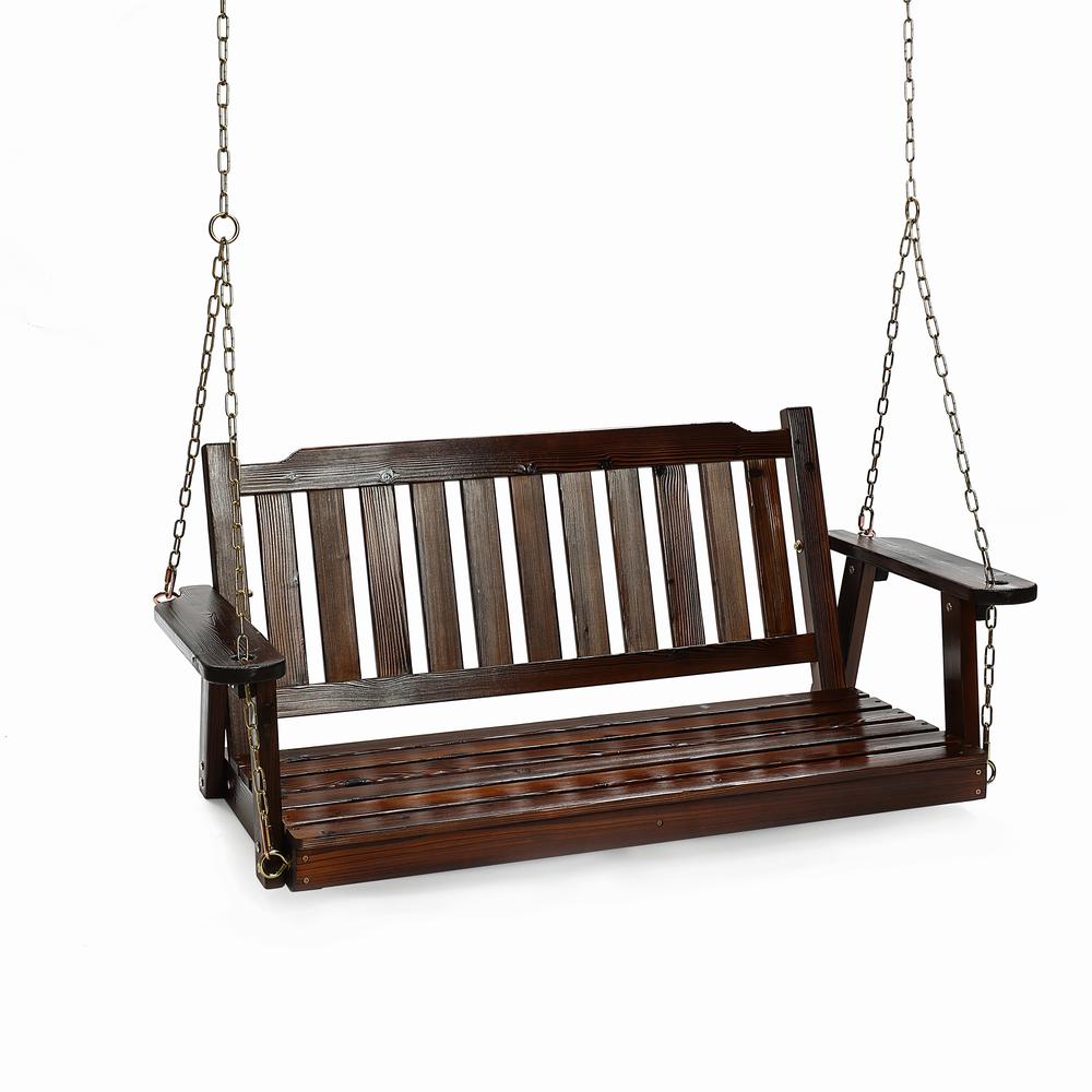Torch Wood Front Porch Swing with Chains. Picture 6