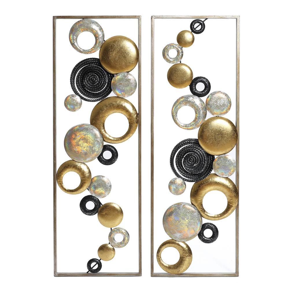 Set of 2 Modern Multi-Color Abstract Metal Wall Decor Panels. Picture 1