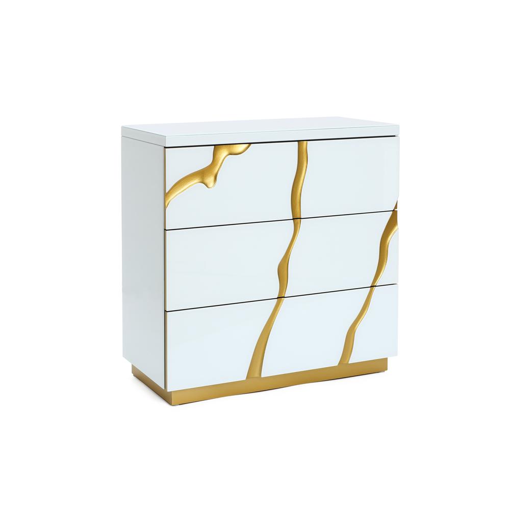 Modern White with Gold Ribbon 31.5" Tall 3-Drawer Bachelor Chest. Picture 3
