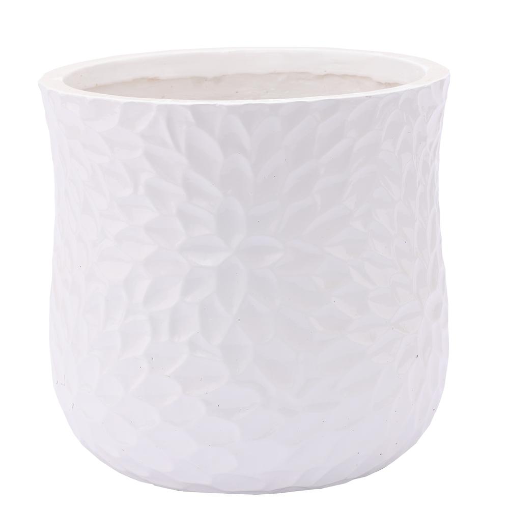 LuxenHome White MgO Floral Round Planter. Picture 1