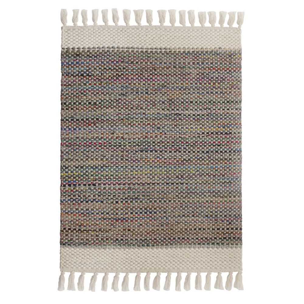 4'x6' Handloom Recycled Cotton Rug with Tassels. Picture 1