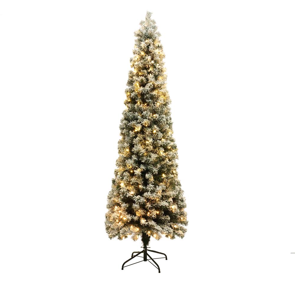 7Ft Pre-Lit LED Artificial Flocked Slim Fir Christmas Tree. Picture 4