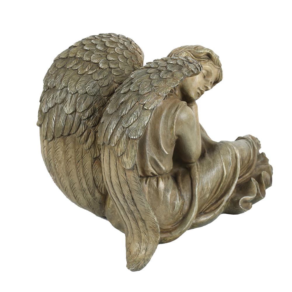Weathered Brown MgO Sleeping Angel Statue. Picture 2