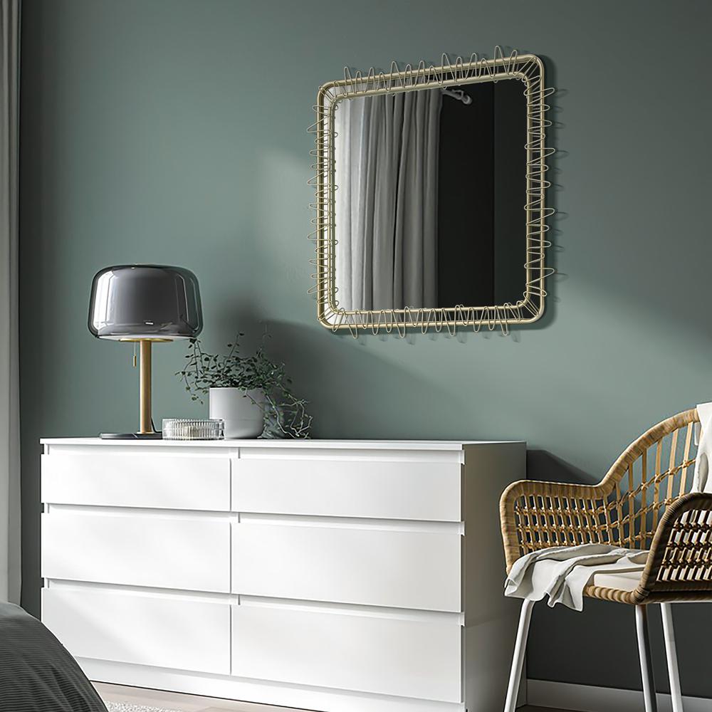 Gold Metal Frame 30.2-In Square Accent Wall Mirror. Picture 10