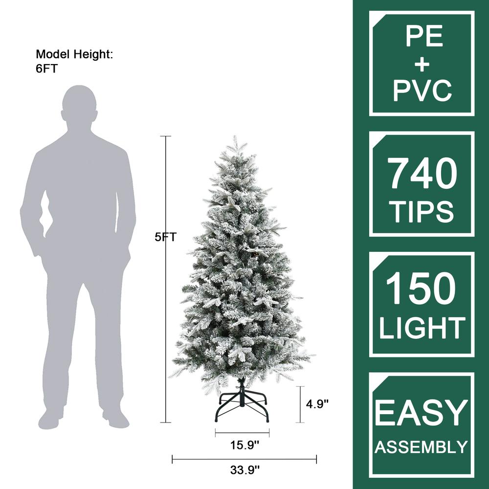 5Ft Pre-Lit Full Artificial Flocked Christmas Tree. Picture 18