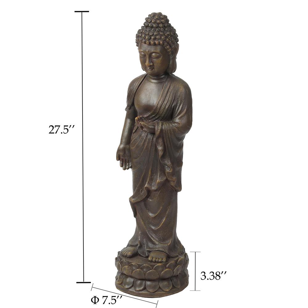 Gray MgO Enlightened Standing Buddha Garden Statue. Picture 6