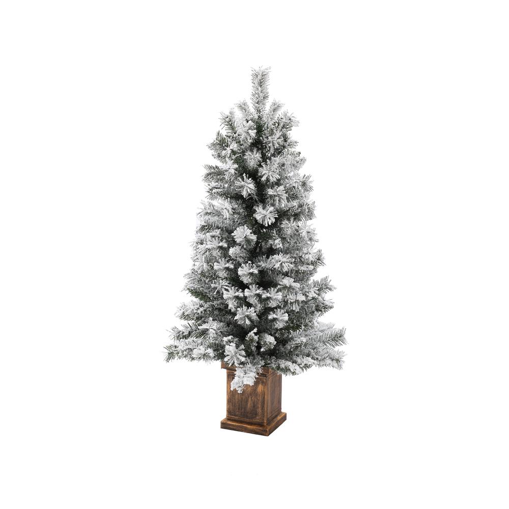 4Ft Pre-Lit LED Battery-Operated with Timer Artificial Flocked Fir Christmas Tree with Square Planter. Picture 1